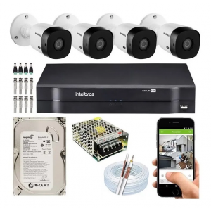 Kit Cftv 4 Câmeras Multi Hd 720p 1mp Dvr Intelbras Mhdx 1104